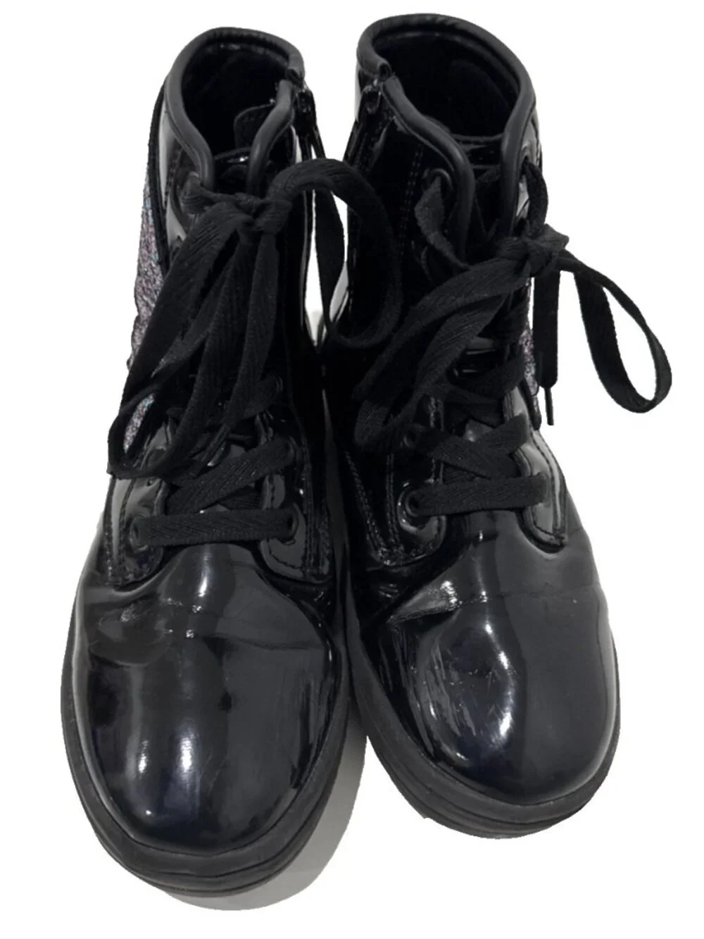Skechers Trendy Black High-Top Shiny Patent Boots Butterfly Detail Girls Size 4